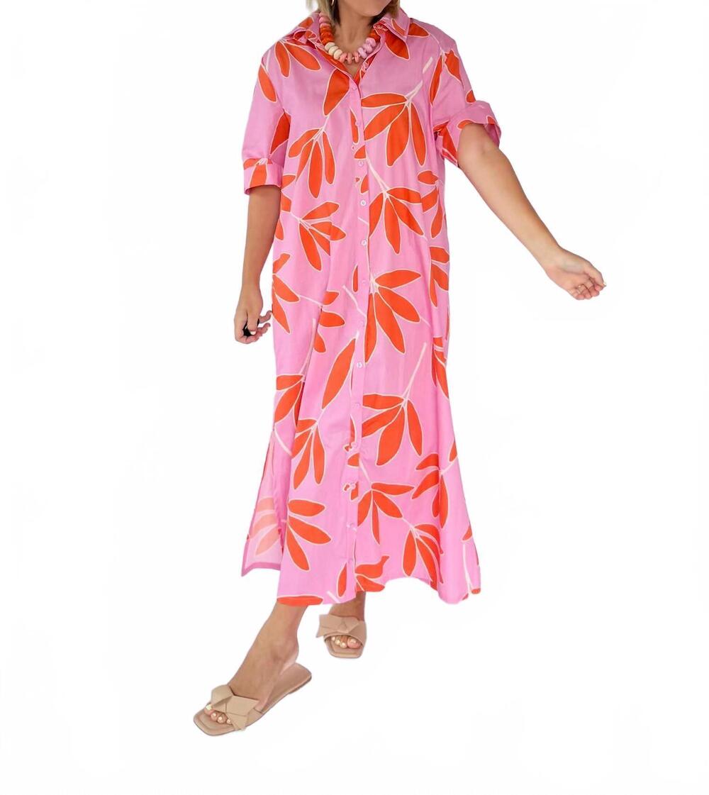 NEW KARLIE palm leaf signature maxi dress in pink